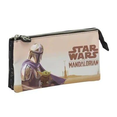 Image of Safta The Mandalorian This is Way Triple Pencil Case, Children&#039;s Ideal for School Age Children, Comfortable and Versatile, Quality Resistance, 22 x 3 12 cm, Black,