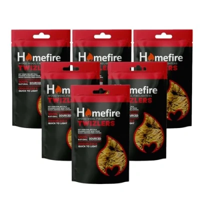 Image of Homefire Natural Odourless Wood Wool Firelighters for Burners, Open Fires, Multi fuel Stoves and Pizza Ovens (6 Packs)