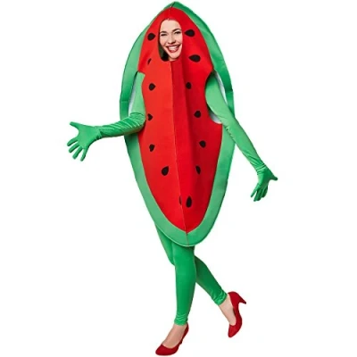 Image of TecTake dressforfun Watermelon Costume Fruits Sleeveless top in The shape of a piece melon with built headpiece Black dots on red as seeds rind is shown green (M Nr. 301643)