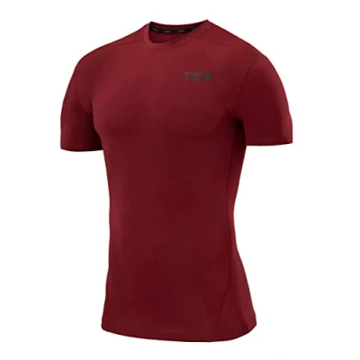 Image of TCA Boys&#039; Pro Performance Compression Base Layer Short Sleeve Thermal Top Cabernet, 12 14 Years