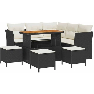 Image of vidaXL 9 Piece Garden Sofa Set with Cushions Black Poly Rattan Acacia