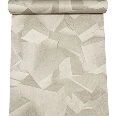 Image of SOPHIE LAURENCE Natural Grey Quadra Stone Cube Pattern 3D Effect Square Textured Wallpaper Bedroom Living Room Kitchen (Textured Hexagon Grey)