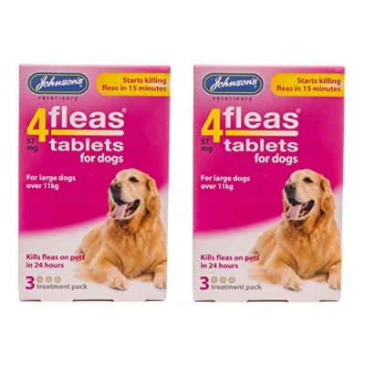 Image of LEEWAY JOHNSONS 4FLEAS TABLETS FOR LARGE DOGS OVER 11KG 3 TAB PACK FLEA (2 PACKS)