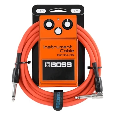 Image of BOSS BIC 10A Series, Instrument Cable, Straight to Right Angle ¼ Inch Connectors, 10ft./3m Length, Cables for Guitar, Bass &amp; More, Quiet Operation Durable, Orange