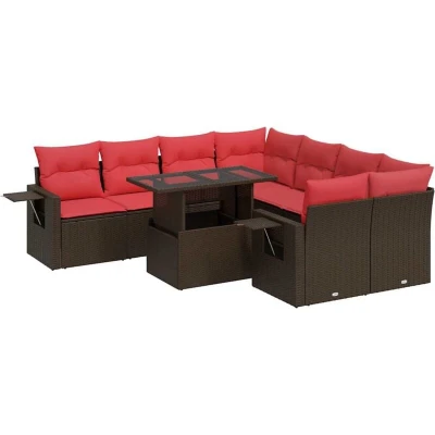 Image of Vidaxl 9 Piece Garden Sofa Set with Cushions Brown Poly Rattan Acacia