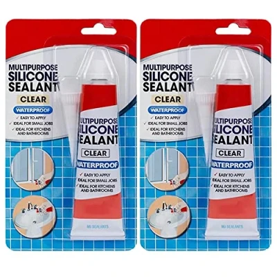 Image of Waterproof Silicone Sealant Clear 70Gm Easy to Apply Ideal for Small Job Kitchen and Bathroom General Purpose Pack of 2