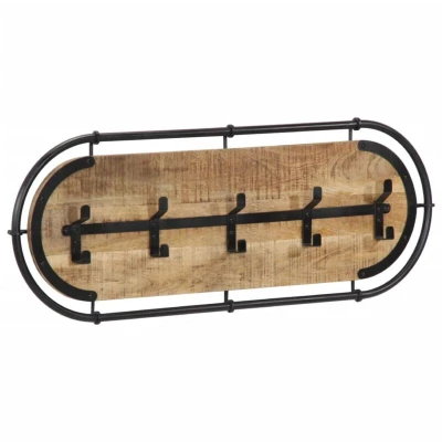 Image of vidaXL Wall mounted Coat Rack with 5 Hooks Solid Wood Rough Mango