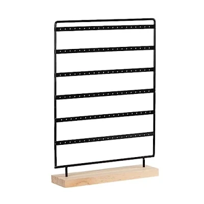 Image of Pnuokn Earrings Organizer Jewelry Display Stand 6 Tiers Earring Holder Rack for Hanging Ear Studs with Wood Base Women