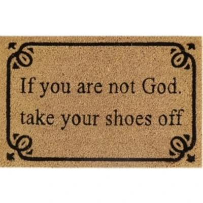 Image of Natural Coir 60cm x 40cm heavy duty doormats with rubber base funny message (take your shoes off)