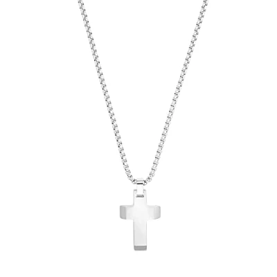 Image of s.Oliver chain with pendant stainless steel men necklace, 55+5 cm, silver, cross, Comes in jewelry gift box, 2033914