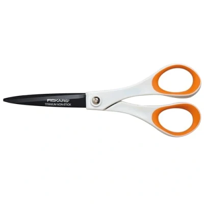 Image of Fiskars Titanium Non Stick Scissors 18 cm, For Right and Left handed Users, Coating/Stainless Steel Blade/Plastic Handles, White/Orange, 1004720