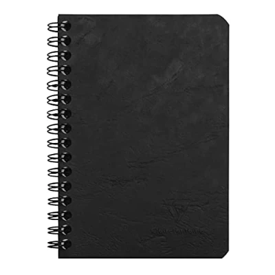 Image of Clairefontaine Ref 785921C Age Bag Wirebound Notebook (100 Pages) 9 x 14cm, Squared Rulings, 90gsm Brushed Vellum Paper, Pocket for Loose Documents Black Cover
