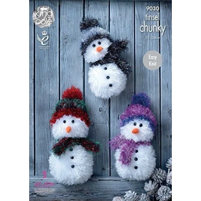 Image of King Cole Tinsel Chunky Easy Knit Knitting Pattern for Snowman Christmas Toys 3 Sizes (9030) by