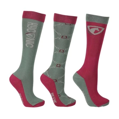 Image of HY EQUESTRIAN HYCONIC Pattern Socks (Pack of 3) Purple/Green Adult 4 8 (Purple/Green)