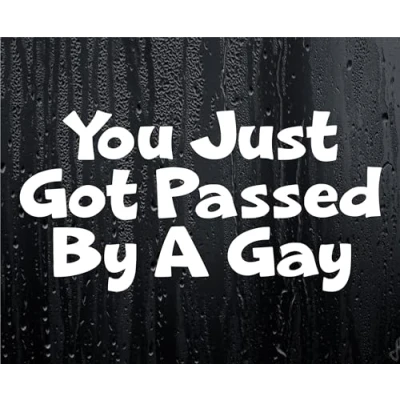 Image of Car Sticker You Just Got Passed by A Gay Nice Fun Cute Novelty Bonnet Van Bumper Boot Door Window Decal