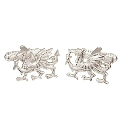 Image of Welsh Dragon Cufflinks Available in Silver Colour or Gold Presented an Onyx Art London Cufflink Gift Box (Silver Colour)