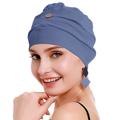 Image of osvyo Chemo Headwear for Women Cancer Hair Loss Hat Lightweight Cotton Sealed Packaging, Blue Grey, One Size Fits All