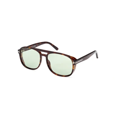 Image of TOM FORD Man FT1022 ROSCO 52N Sunglasses Plastic Dark havana Green Pilot Normal