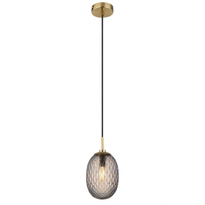 Image of Devin Globe Pendant Ceiling Light Gold Colours Matt Smoke Glass Shade 1x E14