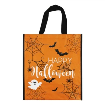 Image of VR Angel Happy Halloween PP Woven Treat Bag Party Loot, Trick or Bags with Handles Favors Kids Accessories