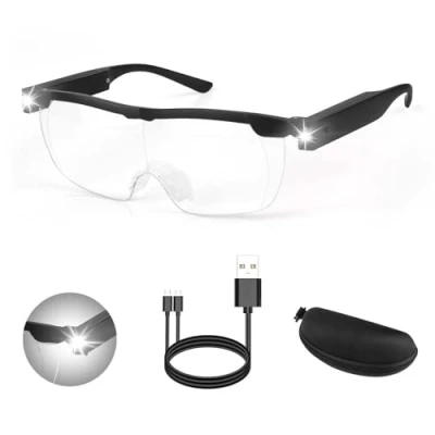 Image of Magnifying Glasses with Lights, 200% LED Reading Wearable Glasses, Hands Free Rechargeable Lighted Magnifier Eyeglasses for Hobbies, Reading, Close Work, Crafts, Jewellers (Black) (200%)