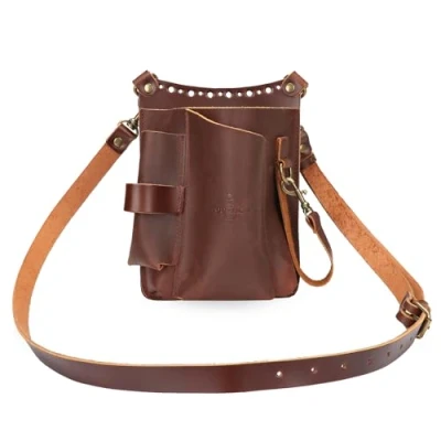 Image of TOURBON Genuine Leather Gardening Tool Pouch Portable Waist Work Belt Bag for Gardeners Electricians Carpenters