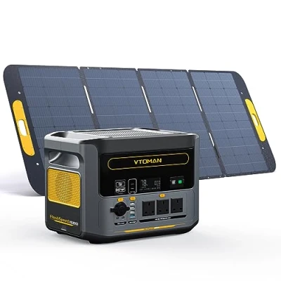 Image of VTOMAN FlashSpeed 1500 Power Station with 1*400W Solar Panel, 1500W/1548Wh LiFePO4 Battery Generator 230V AC Output/Input, 100W USB Port, Recharge 0 100% within 1H for Camping, Home Backup
