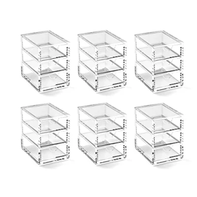 Image of OSCO Extra Small Clear Acrylic 3 Drawer Chest 6 Pack Pin storage Jewellery Paperclips Stationery H10 x W7 D9 cm