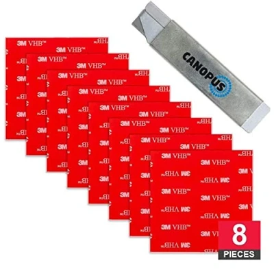 Image of CANOPUS 3m VHB 4910 Clear (75 mm x 75 mm, 8 PCs), Waterproof Double Sided Pads, Extra Strong Sticky Ideal for Number Plate, License Home Decor, Adhesive Pads