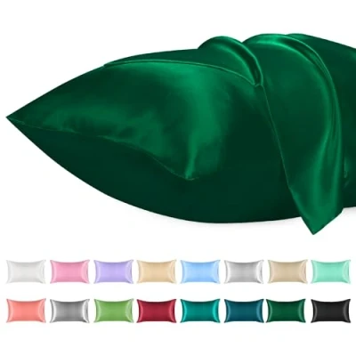 Image of Lirex 2 Pack Satin Pillow Cases Softer Than Silk Pillowcase for Hair &amp; Skin, Standard Size with Envelope Closure, Cooling case (Green, 50x75cm)