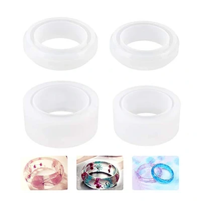 Image of WANDIC Resin Moulds, 4 Pcs Bracelet Silicone Mould Jewelry Casting Molds Round Mold for DIY Crafts Bangle Making