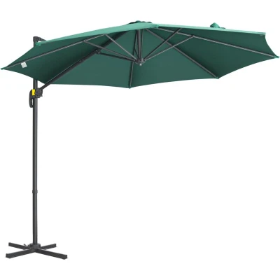 Image of Outsunny 3 X (M) Garden Cantilever Parasol w/360 Rotation Crank Handle and Tilt84D 052V00GN