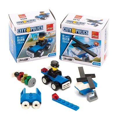 Image of Baker Ross AX381 Police Building Brick Kits Pack of 4, Emergency Vehicle Construction Toys for Kids Great Small Gifts, Party Favours and Pocket Money