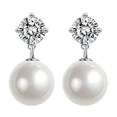 Image of Pearl Earrings for Women, 925 Sterling Silver with Austrian Crystals Diamond Stud Drop Earring