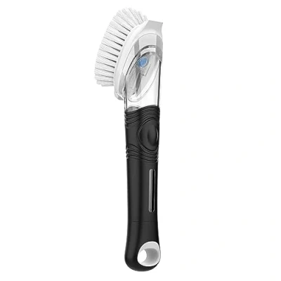 Image of MR.SIGA Soap Dispensing Dish Brush, Kitchen Brush for Pot Pan Sink Cleaning, Black