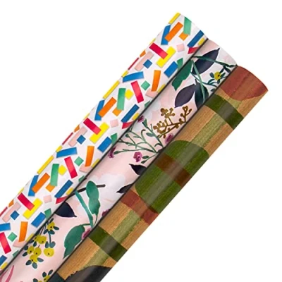 Image of Hallmark Multi Occasion Wrapping Paper Bundle 3 Rolls in Bright Designs