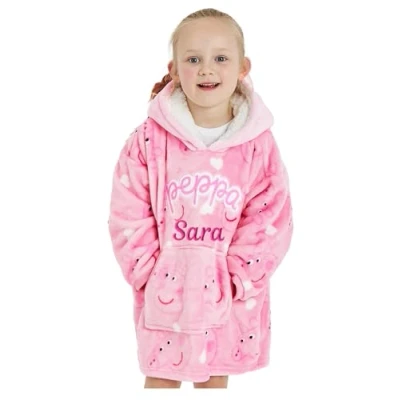 Image of Peppa Pig Personalised Girls Hoodie Oversized Soft Fleece (UK, Age, 4 Years, 6 Regular, Hoodie)