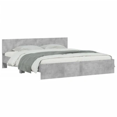 Image of vidaXL Double Bed Frame with Headboard Modern Bedroom Furniture in Concrete Grey, Sturdy Engineered Wood, Plywood Slats, Supports 160x200 cm Mattress