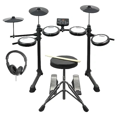 Image of Axus AXK4 Electronic Drum Kit Starter Pack for Beginners with Quiet Mesh Pads, Sticks, Stool and Headphones