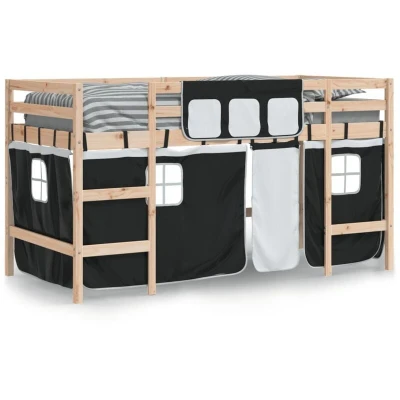 Image of vidaXL Kids&#039; Loft Bed with Curtains without Mattress White&amp;Black 90x190cm
