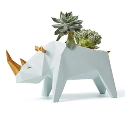 Image of Amoy Art Rhino Gifts Planter Animal Decor Statue Modern Sculpture Figurine Succulent Cacuts Pot Centerpiece Ornament Polyresin Arts Crafts 18cm