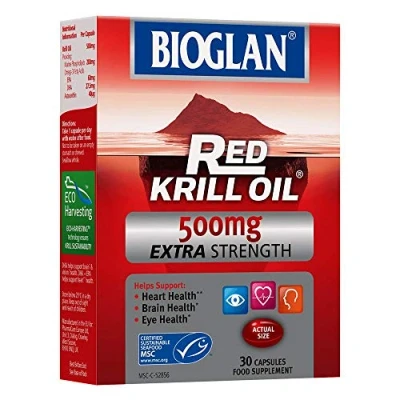 Image of Bioglan Red Krill Oil Extra Strength 500mg, high in Omega 3 Fish Oil, EPA &amp; DHA help to support for your Heart, Eye and Brain health, one month supply 30 capsules
