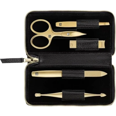 Image of ZWILLING Manicure Set (5 Pieces, Black Genuine Leather Case, Care for Hands and Feet, Travel Set, with Nail Scissors Clippers), Premium, Gold Edition