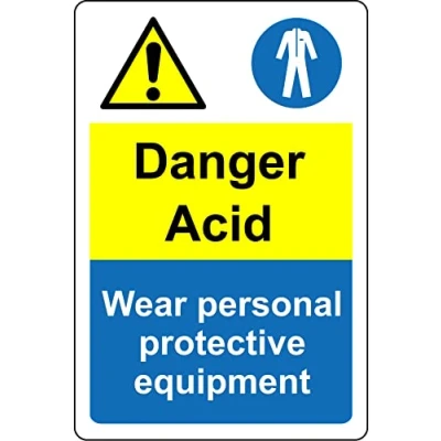 Image of Danger acid wear personal protective equipment Safety sign Self adhesive sticker (150mm x 100mm)