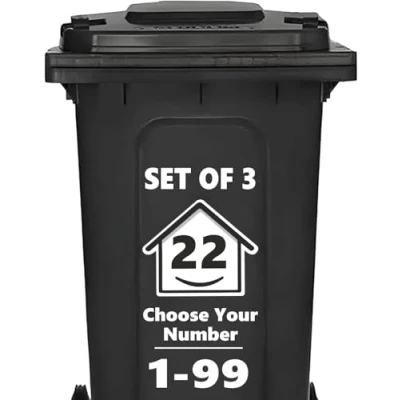 Image of 3 x Bin Numbers for Wheelie Bins, House Design 0 99 Stickers, 16 cm Stickers Self Adhesive Numbers, Weatherproof Vinyl Number (22)