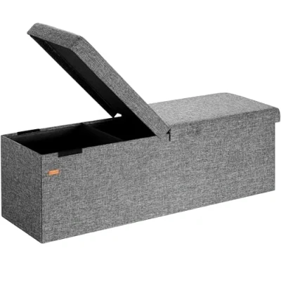 Image of CASARIA® XL Linen Look Foldable Ottoman Chest Bench with Folding Padded Lid 115x40x40cm 131 Litres Decorative Shoe Storage Box Lounge Bedroom Hallway Furniture Dark Grey