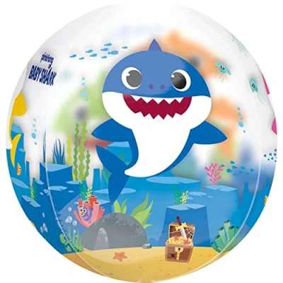 Image of amscan 4111501 Official Pink Fong Baby Shark Orbz Foil Balloon 16&quot;/40cm Birthday Party