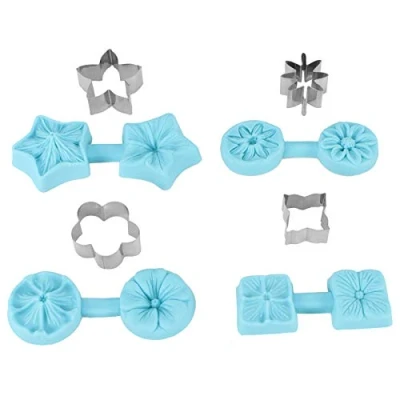 Image of 4 Sets Cookie Cutters, Types Flower Silicone Mold Frames Fondant Mould Cutter Molds Making Chocolate Cake Cookies Biscuit Bread for Wedding and Birthday Party Decorations