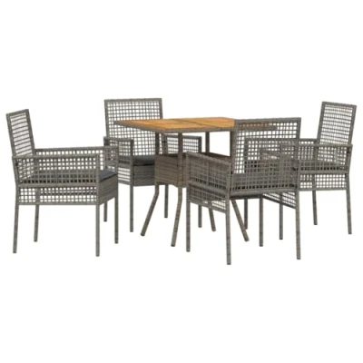 Image of vidaXL Outdoor Dining Set 5 Piece Grey Rattan/Steel, Seats 4, Square Table &amp; Chairs for Patio Balcony