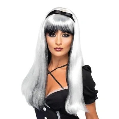 Image of Smiffys Bewitching Wig, White &amp; Black , Halloween Fancy Dress Accessory, Witch Up Wigs